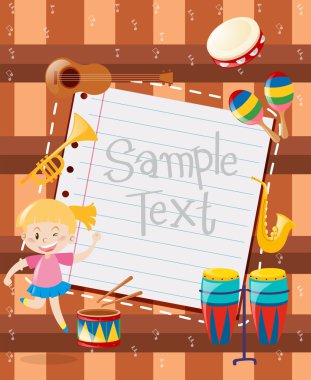 Kağıt şablonla kız ve müzik aletleri