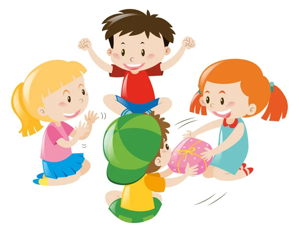Boys and girls passing object round the circle — Stock Vector