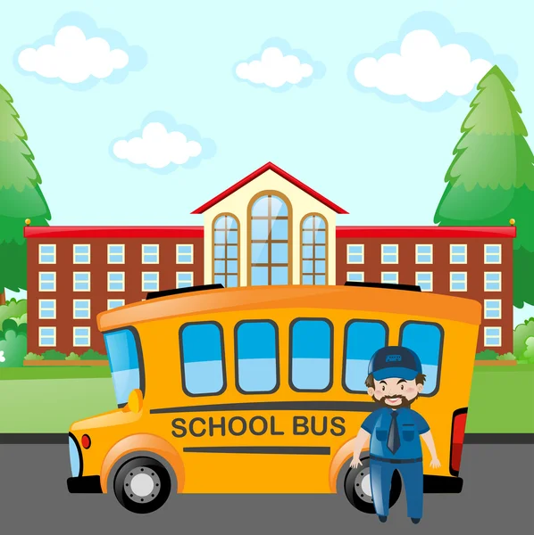Chauffeur schoolbus drijvende — Stockvector