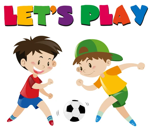 Два мальчика играют в футбол — стоковый вектор
