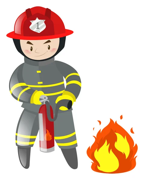 Vigile del fuoco con estintore — Vettoriale Stock