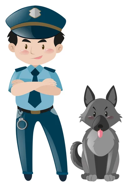 Politieagent permanent met politiehond — Stockvector