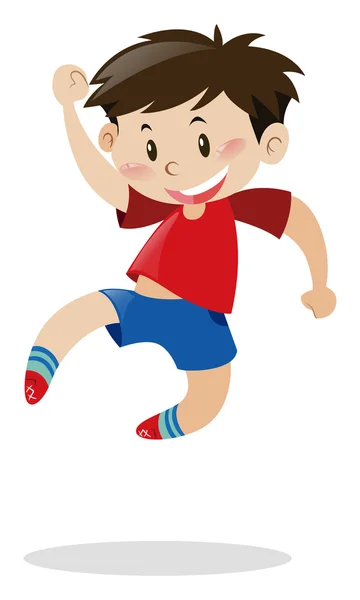 Niño con camisa roja saltando — Vector de stock