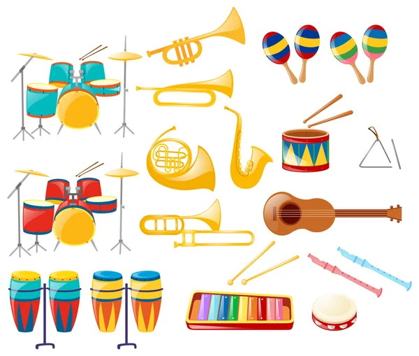 Diferentes tipos de instrumentos musicales — Vector de stock