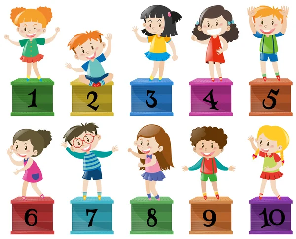Gyermekek és száma egytől tíz — Stock Vector