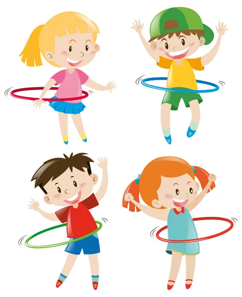 Niños jugando hula hoops — Vector de stock