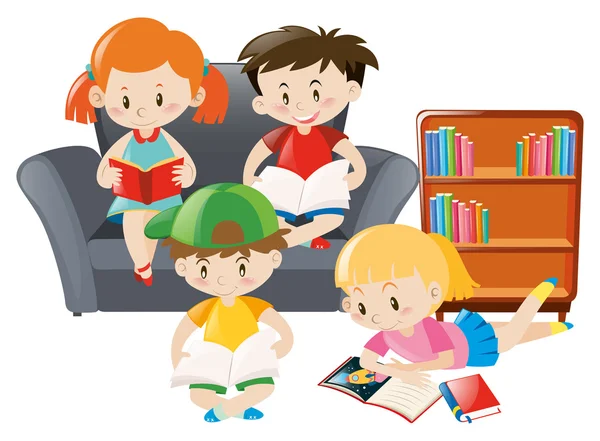 Kinderen lezen van boeken in de kamer — Stockvector