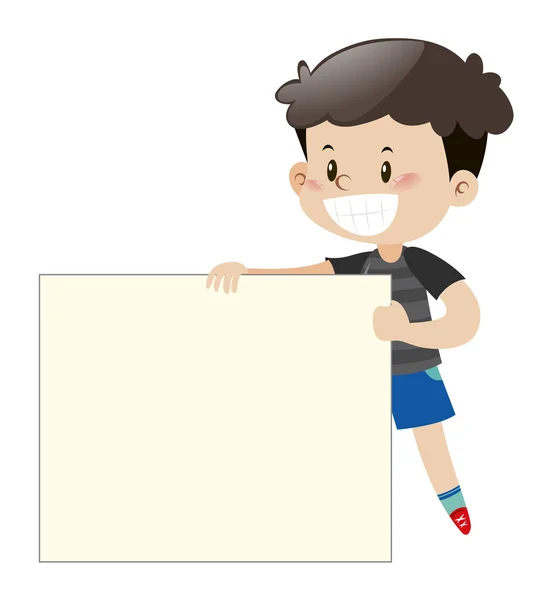 Niño feliz sosteniendo tablero blanco — Vector de stock
