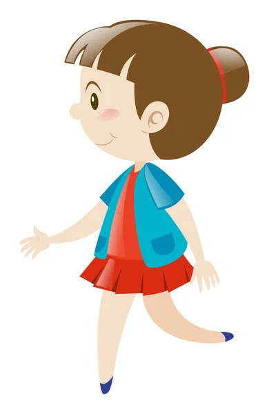 Chica en falda roja caminando — Vector de stock