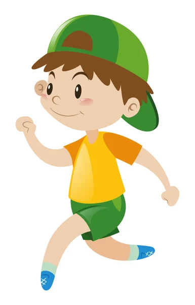 Niño con camisa amarilla corriendo — Vector de stock