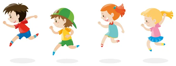 Cuatro niños correteando — Vector de stock