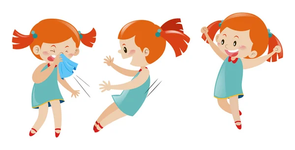 Chica en tres acciones diferentes — Vector de stock