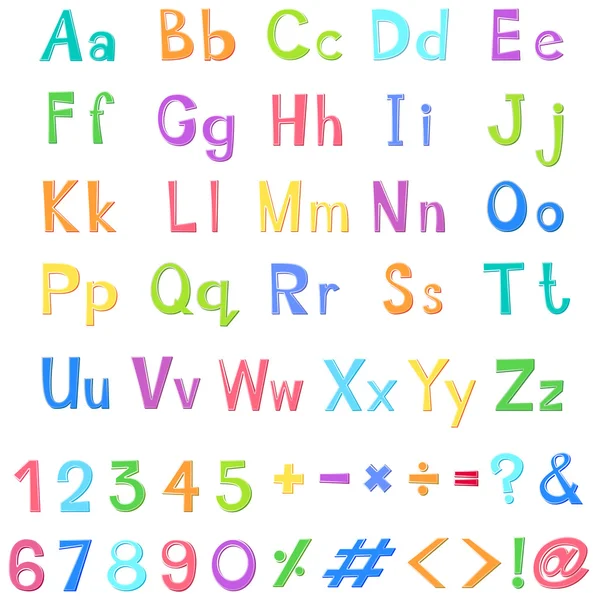 English alphabets and numbers in many colors — Stock Vector