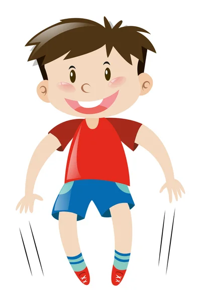 Niño en camisa roja saltando — Vector de stock