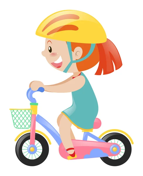 Fille en robe bleue équitation vélo — Image vectorielle
