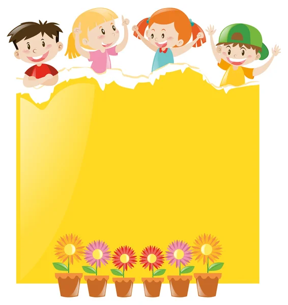 Diseño de papel con los niños y el papel amarillo — Vector de stock