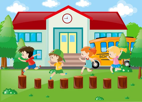Eleverna spelar på skolgården — Stock vektor