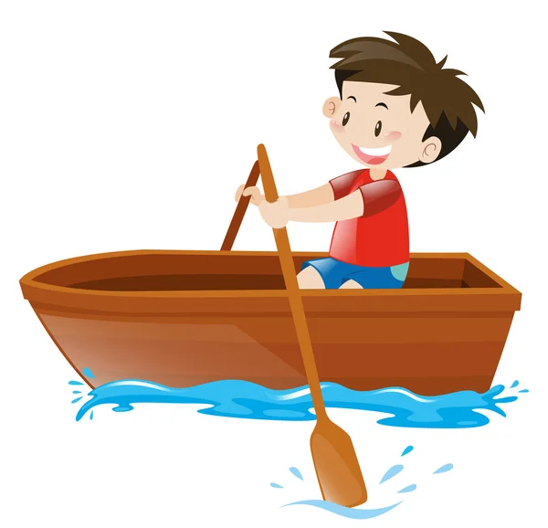 Little boy in red shirt on rowboat — Stock Vector