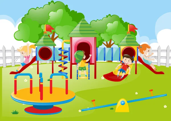 Niños jugando en el patio — Vector de stock