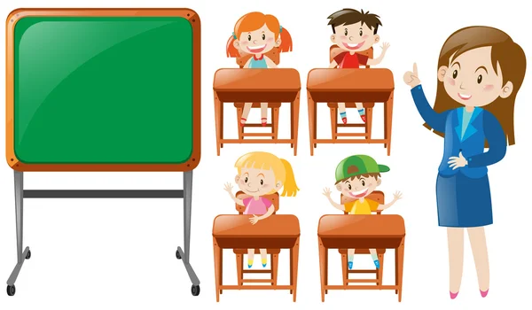 Nauczyciel i uczniowie w klasie — Wektor stockowy