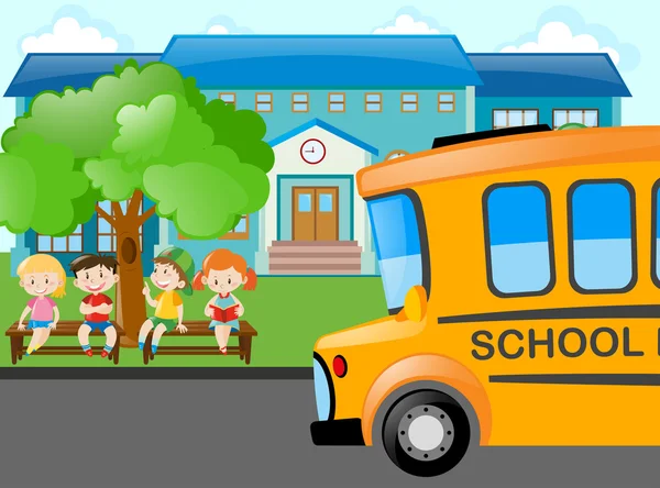 Kinderen wachten op schoolbus — Stockvector