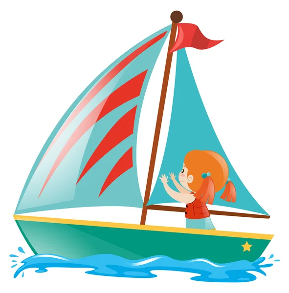 Niña navegando en el mar — Vector de stock