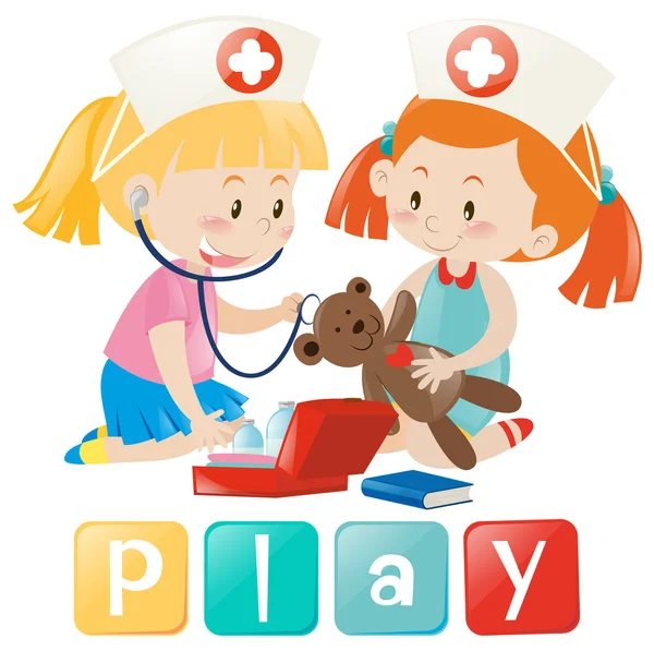 Dziewcząt gry, lekarz i pielęgniarka — Wektor stockowy