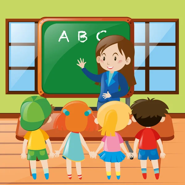 Teacher teaching in classroom — Stock Vector
