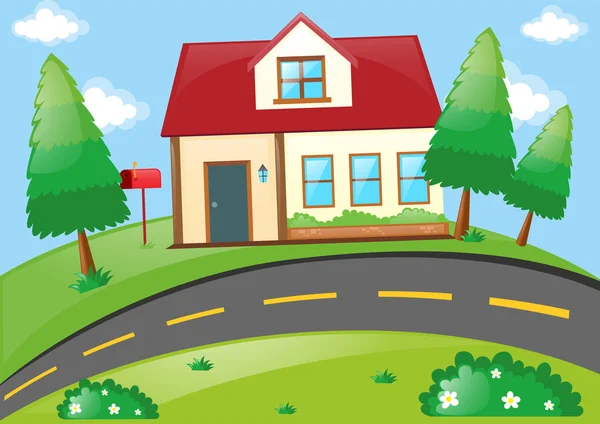 Single house by the road — Stock Vector