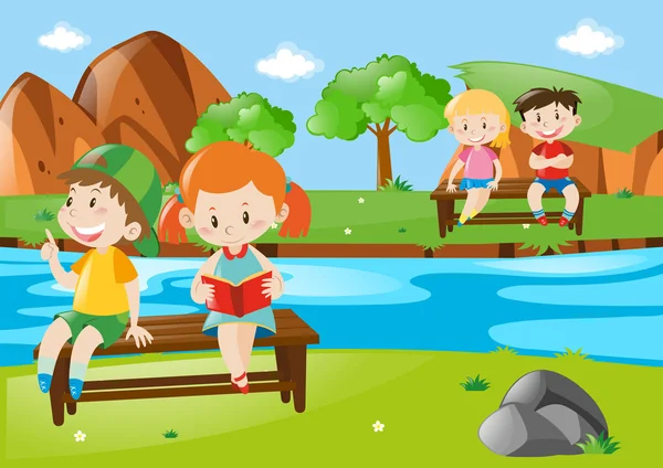 Bambini che si rilassano nel parco nazionale — Vettoriale Stock