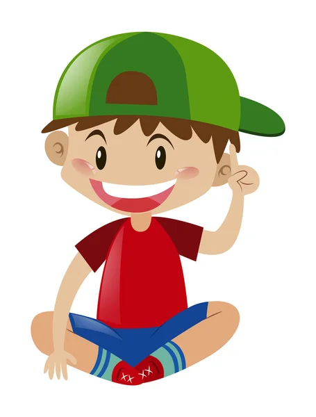 Boy in red shirt sitting — Stock Vector