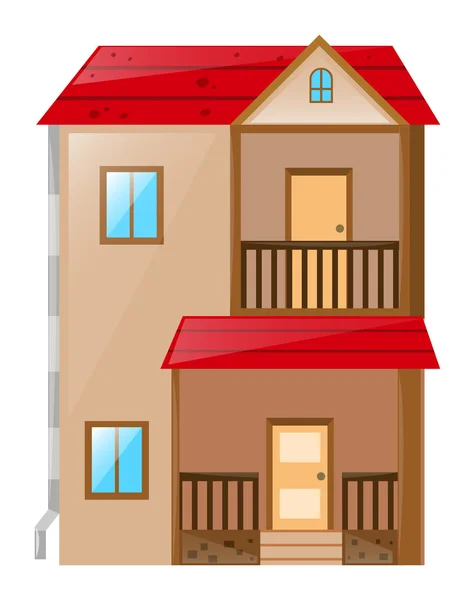 Casa de dos pisos con techo rojo — Vector de stock