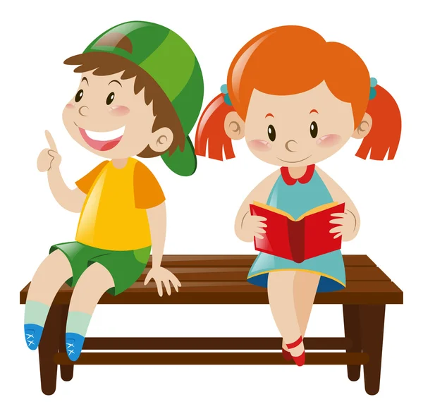 Мальчик и девочка на скамейке — стоковый вектор