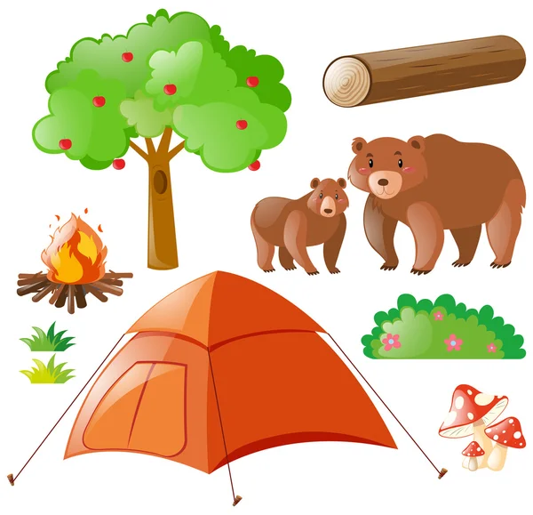 Ursos e elementos de acampamento —  Vetores de Stock