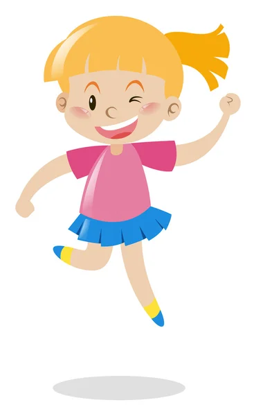 Girl in pink shirt and blue skirt jumping — Stock Vector