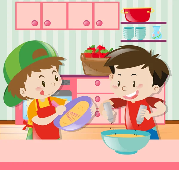Dwóch chłopców gotowania w kuchni — Wektor stockowy