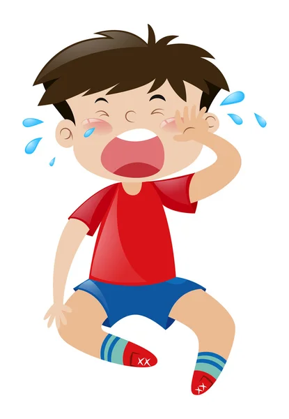 Little boy in red shirt crying — Stock Vector