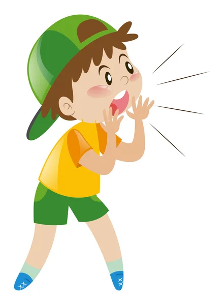緑の帽子の叫びを持った少年 — ストックベクタ