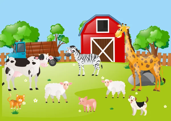 Muitos animais na fazenda — Vetor de Stock