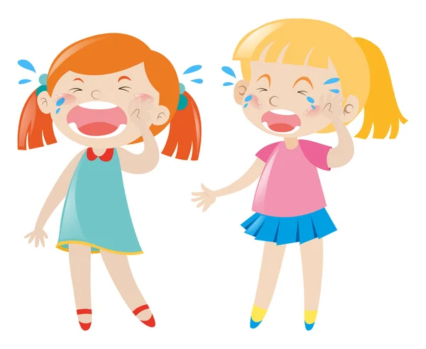 Dos niñas infelices llorando — Vector de stock