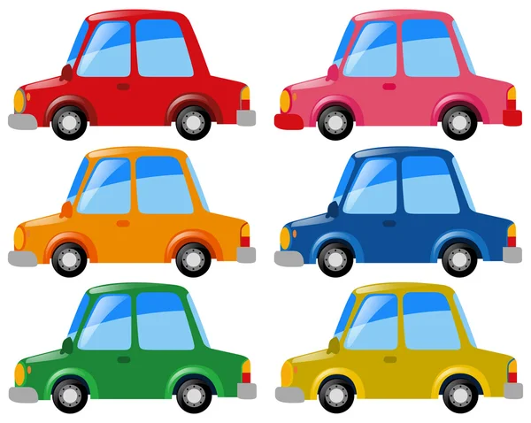 Cars in six different colors — Stock Vector