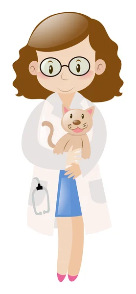 Ветеринар держит маленькую кошку — стоковый вектор