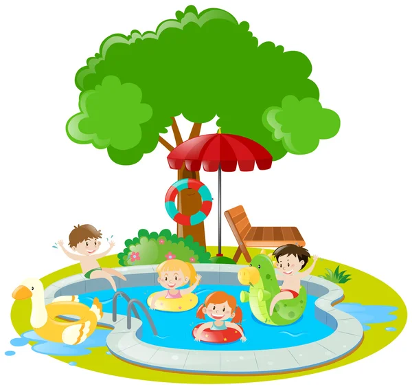 Enfants nageant dans la piscine — Image vectorielle