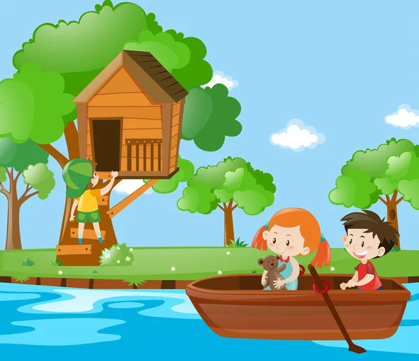 Детская гребная лодка в парке — стоковый вектор