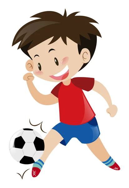 Boy in red shirt playing football — Stock Vector