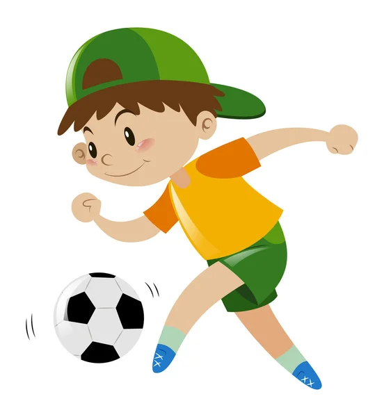 Rapaz chutando bola de futebol sozinho — Vetor de Stock