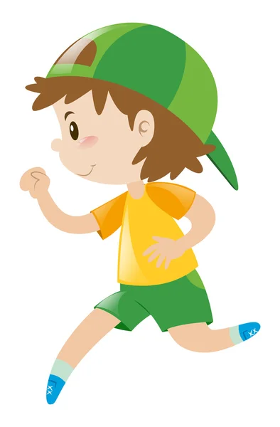 Kleiner Junge mit grünem Hut läuft — Stockvektor