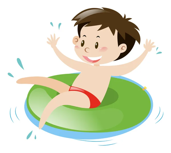 Kleiner Junge auf grünem Schwimmring — Stockvektor