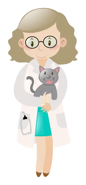 Female vet holding pet cat — Stock Vector