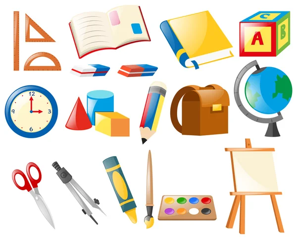 Ensemble d'objets scolaires — Image vectorielle